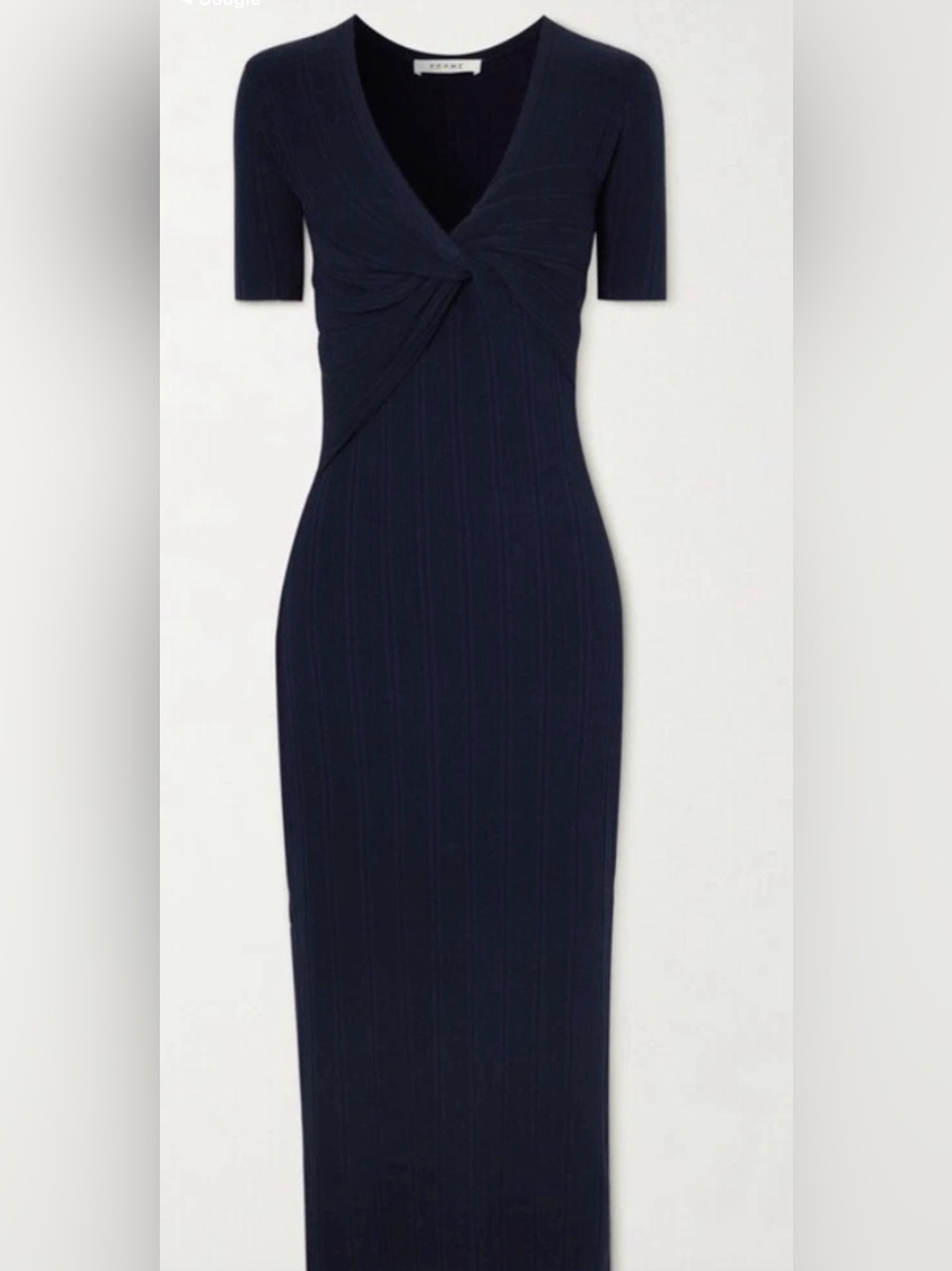 Frame Denim Navy Knot-Front Ribbed Maxi Dress